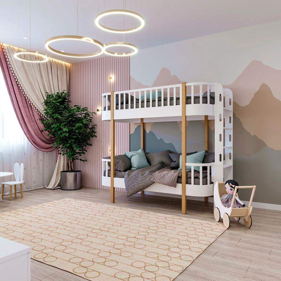 Детская для двоих с деревом и разными обоями от Alltowall