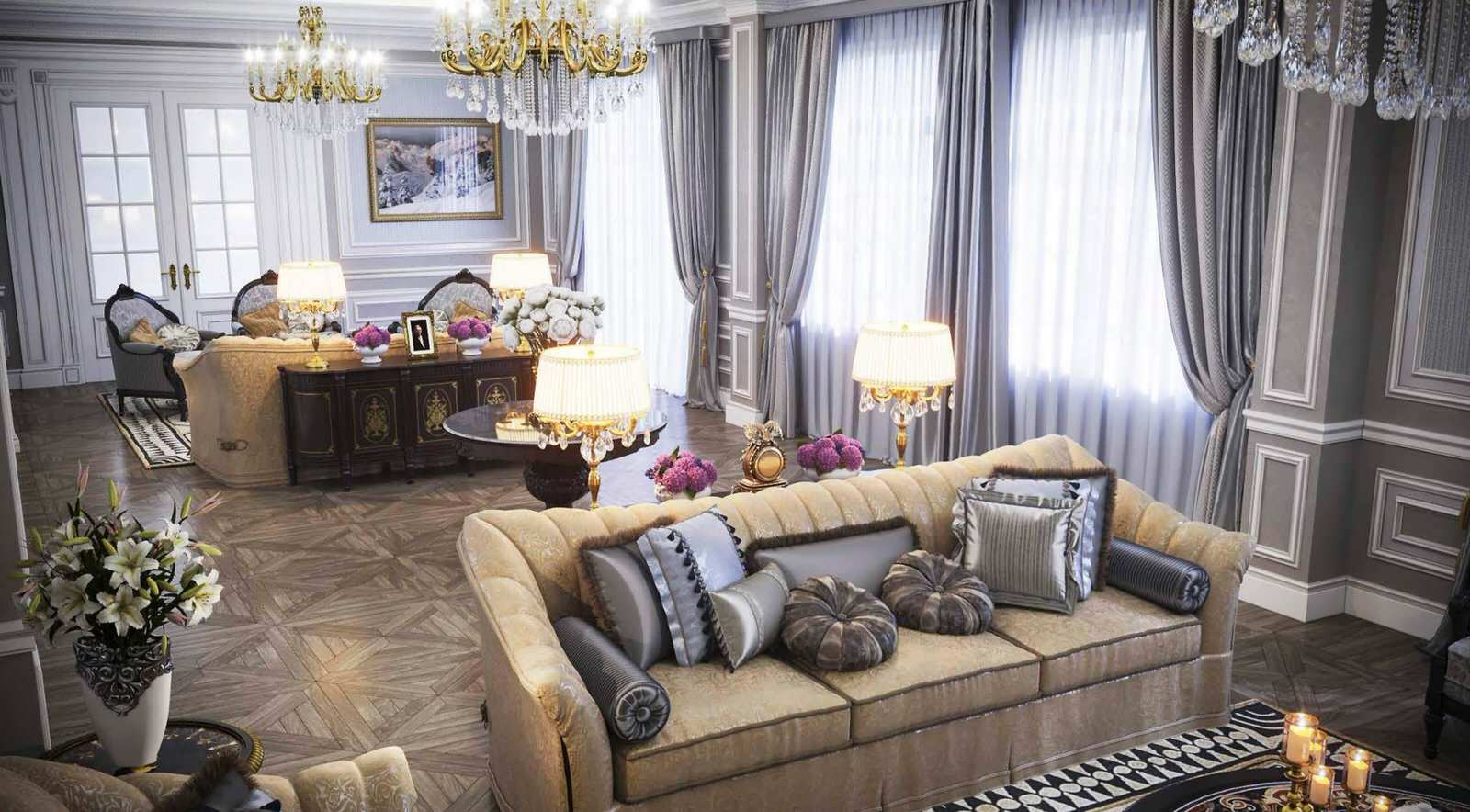 Дизайн гостиной в серых тонах от Mirt