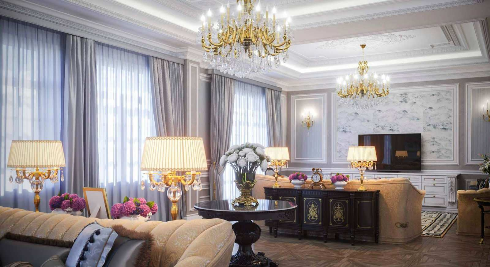 Дизайн гостиной в серых тонах от Mirt