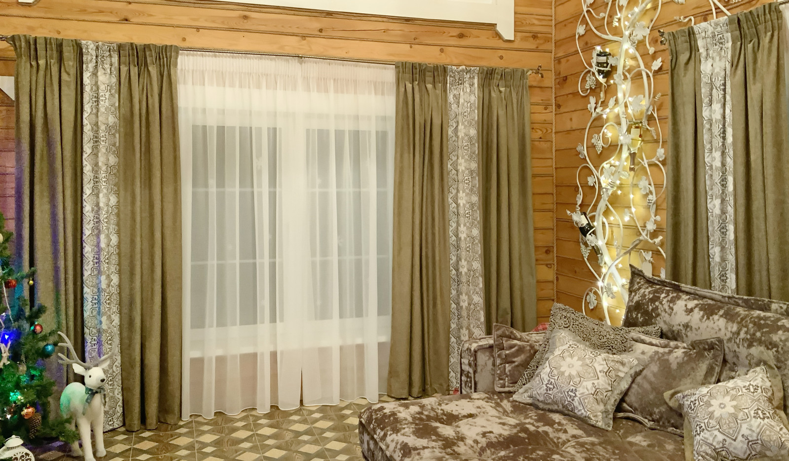 Шторы в гостиную загородного дома  - дизайн, пошив. монтаж.