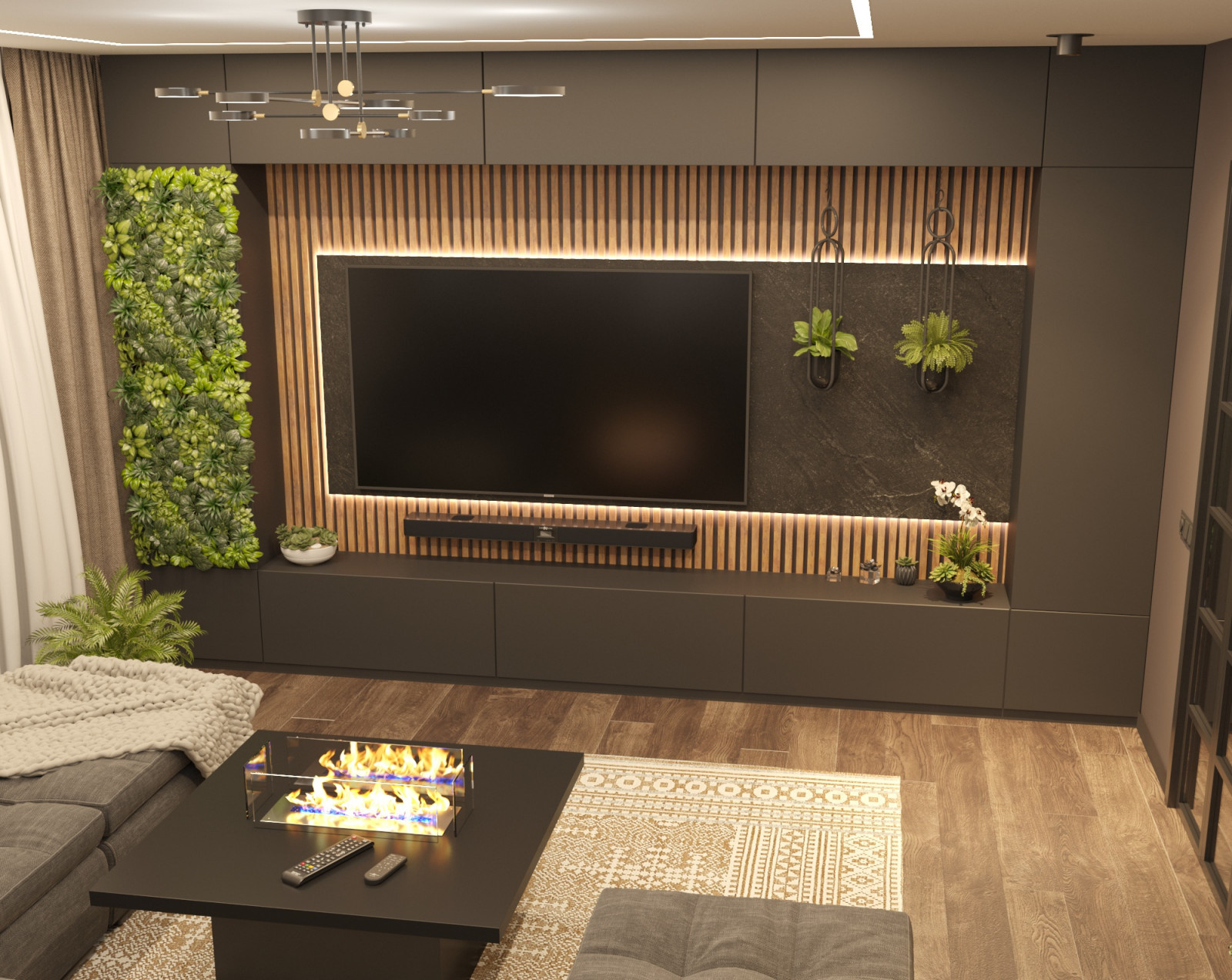 Дизайн гостиной в Эко- стиле. 18м².