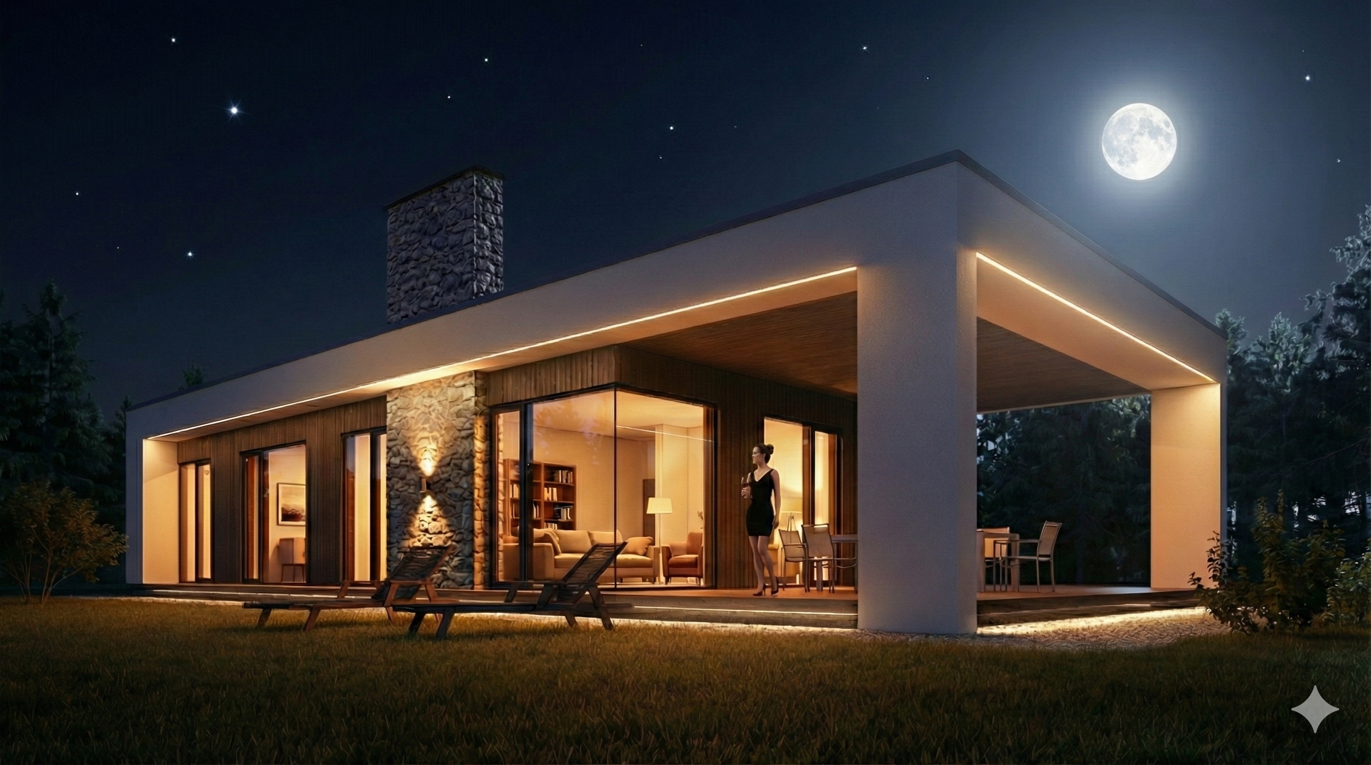 Одноэтажный минималистичный дом площадью 100 кв. м