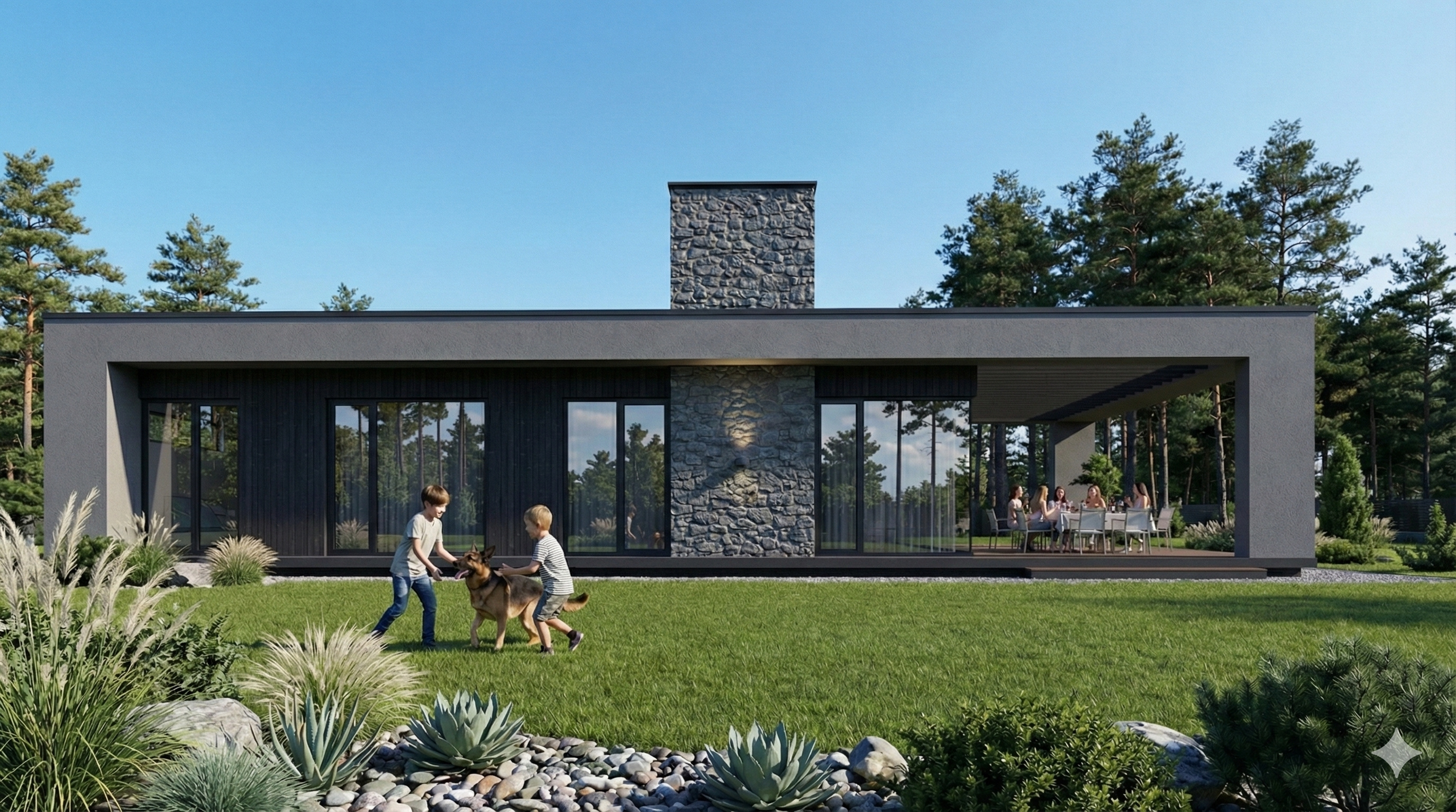 Одноэтажный минималистичный дом площадью 100 кв. м