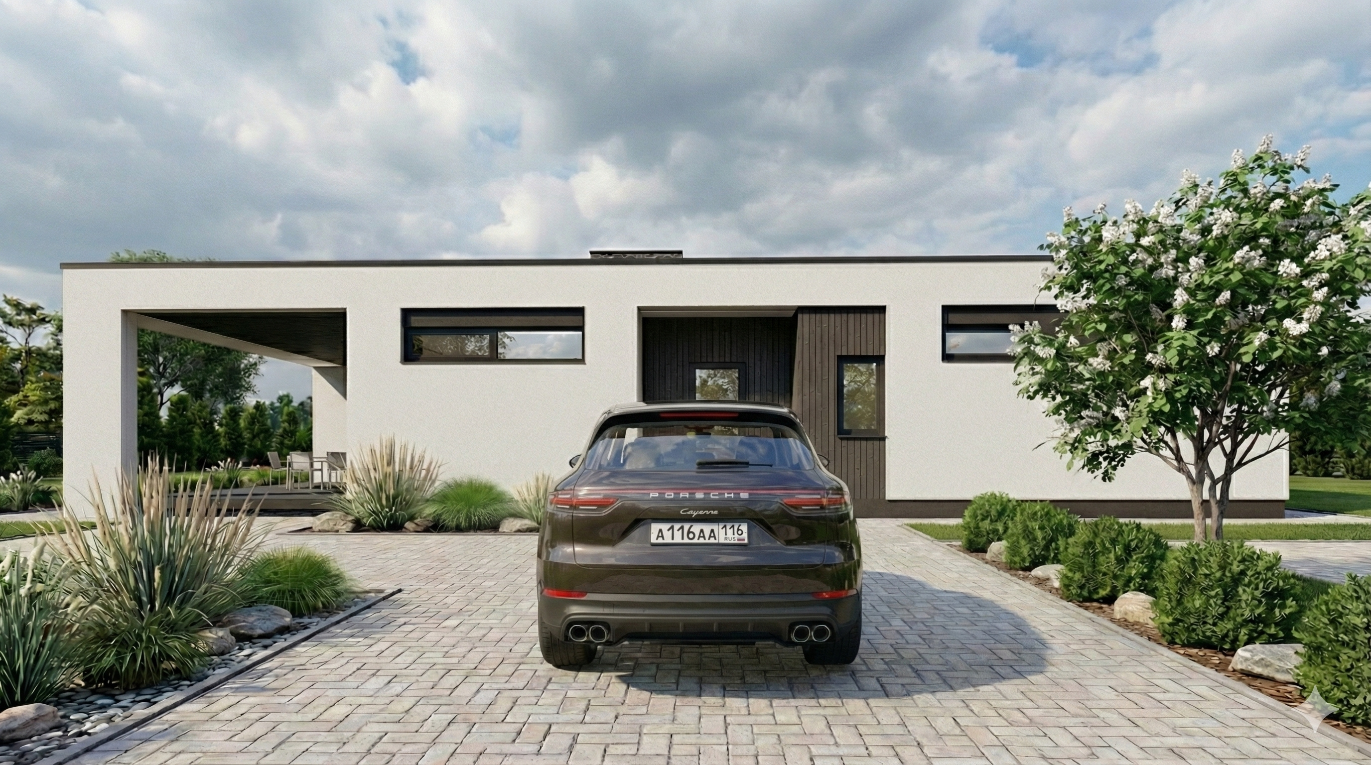 Одноэтажный минималистичный дом площадью 100 кв. м