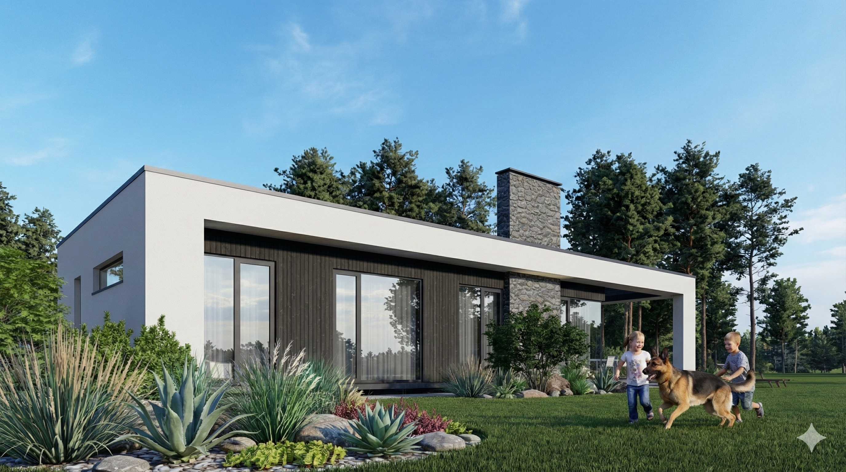 Одноэтажный минималистичный дом площадью 100 кв. м