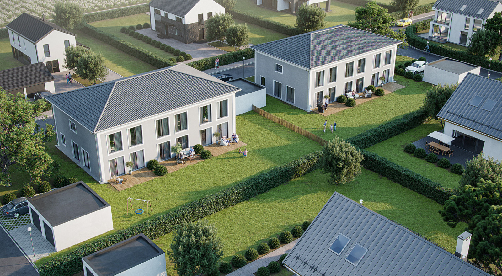 Neubau von 2 Dreispännern und Garagen