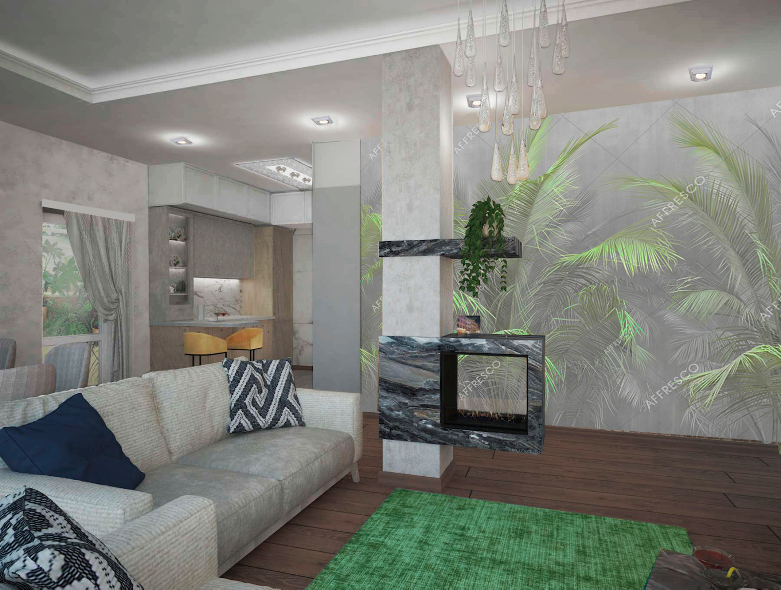 Первый этаж дома: гостевая и кухонная зоны