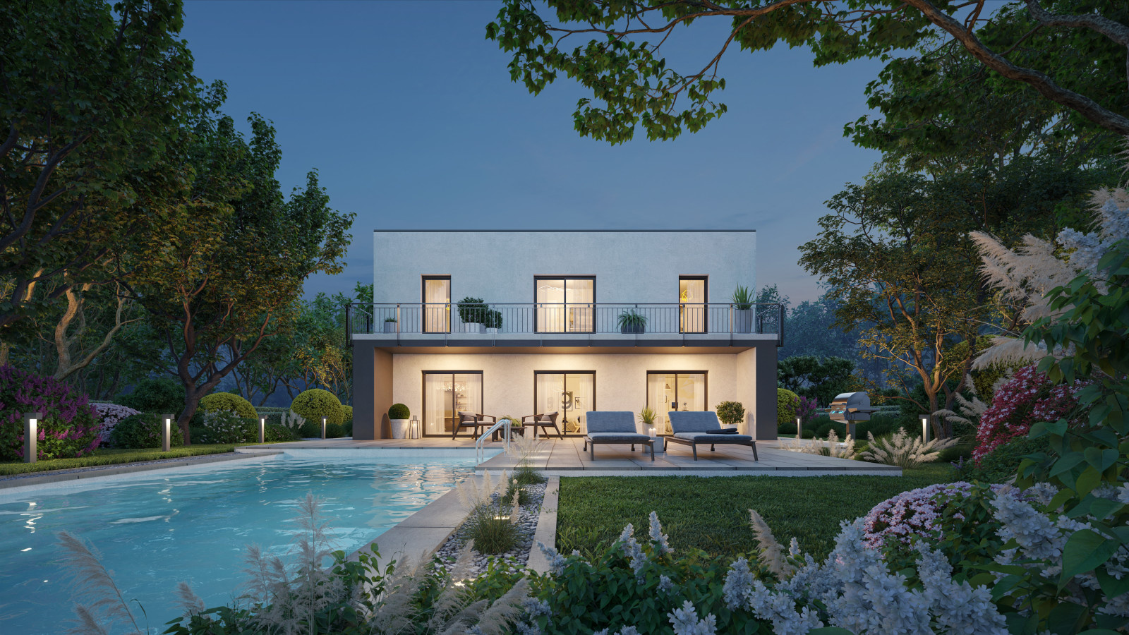 Visualisierung eines Privathauses mit Swimmingpool