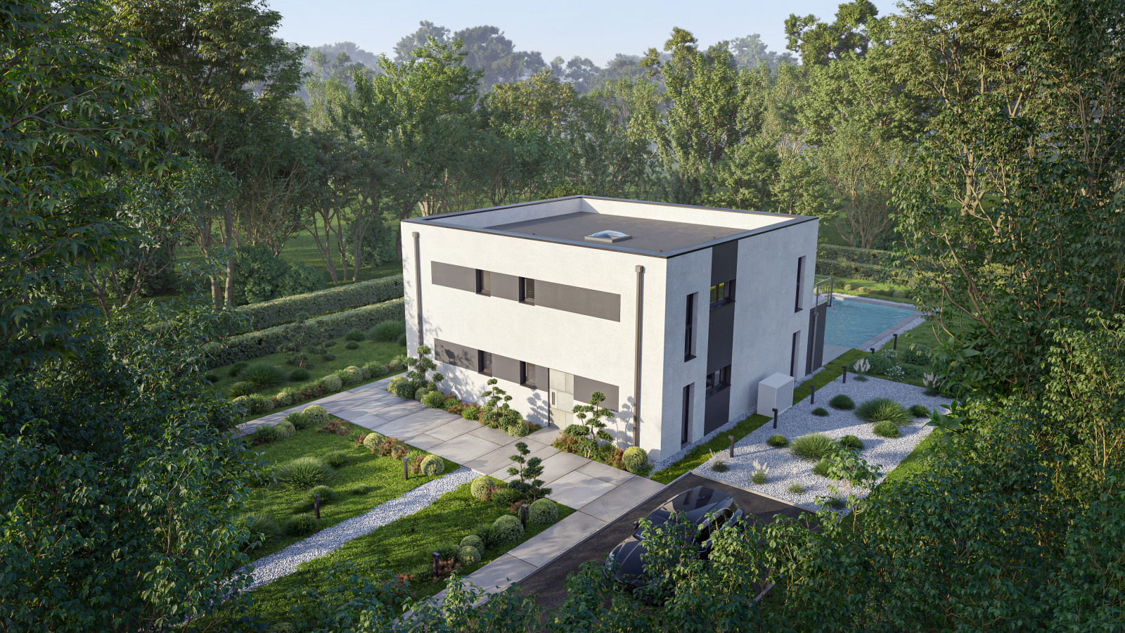 Visualisierung eines Privathauses mit Swimmingpool