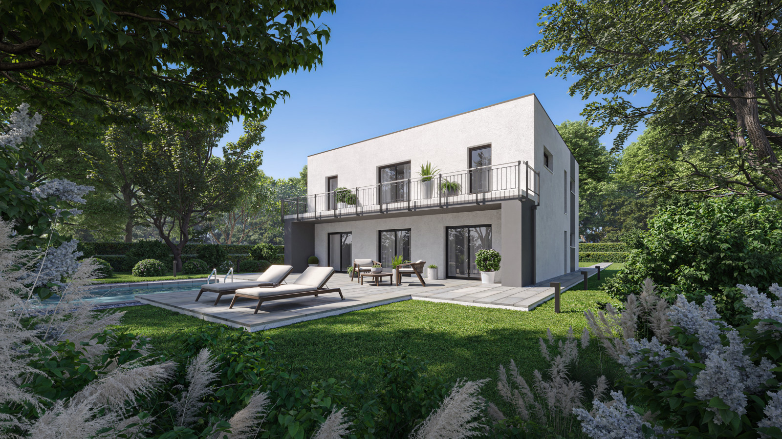 Visualisierung eines Privathauses mit Swimmingpool