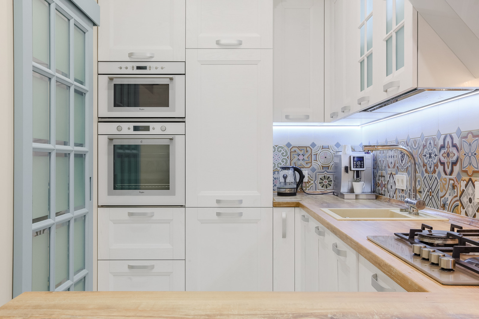 apartment with light blue doors
