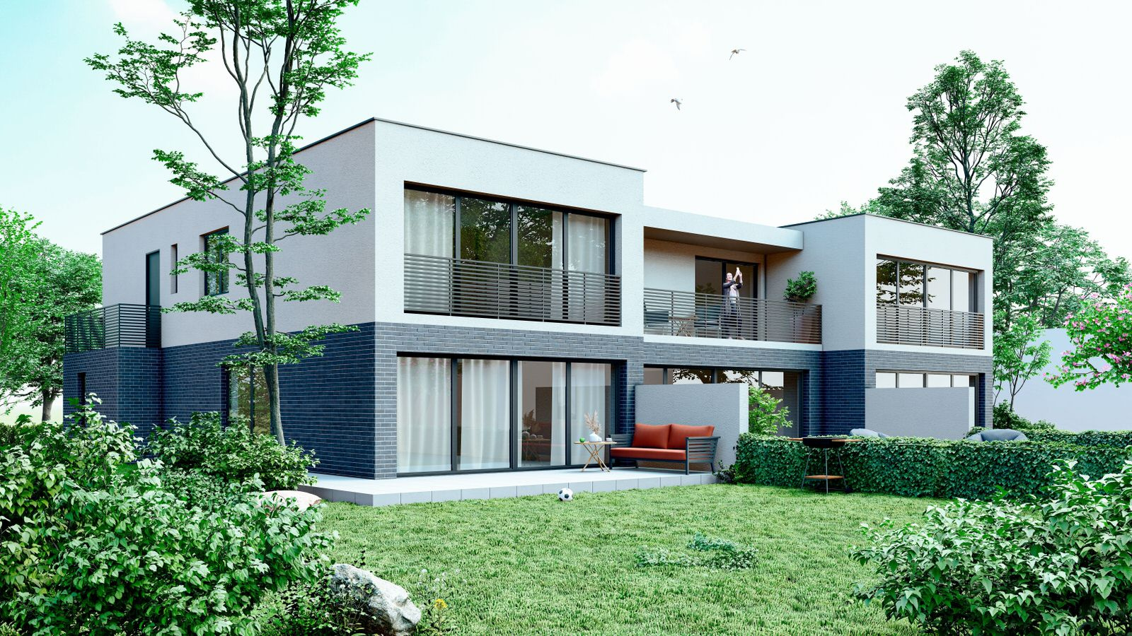 Modernes Wohnhaus mit Balkon und Terrasse