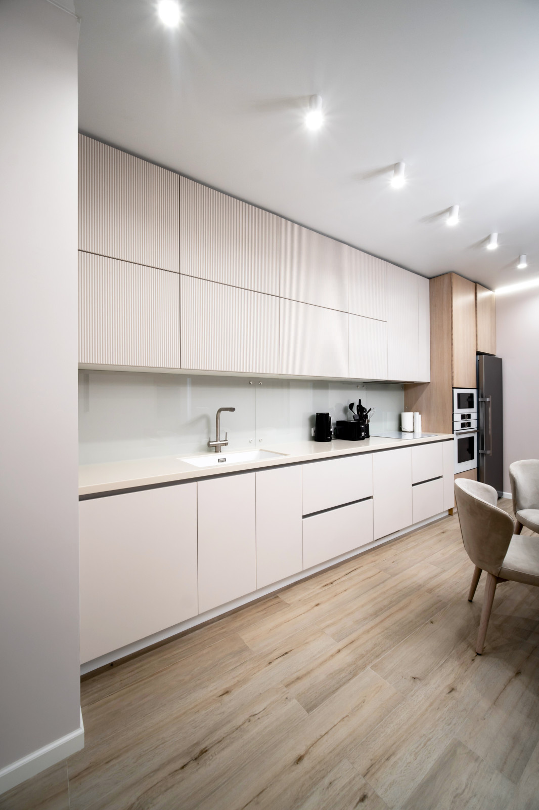 White kitchen with wood in modern style