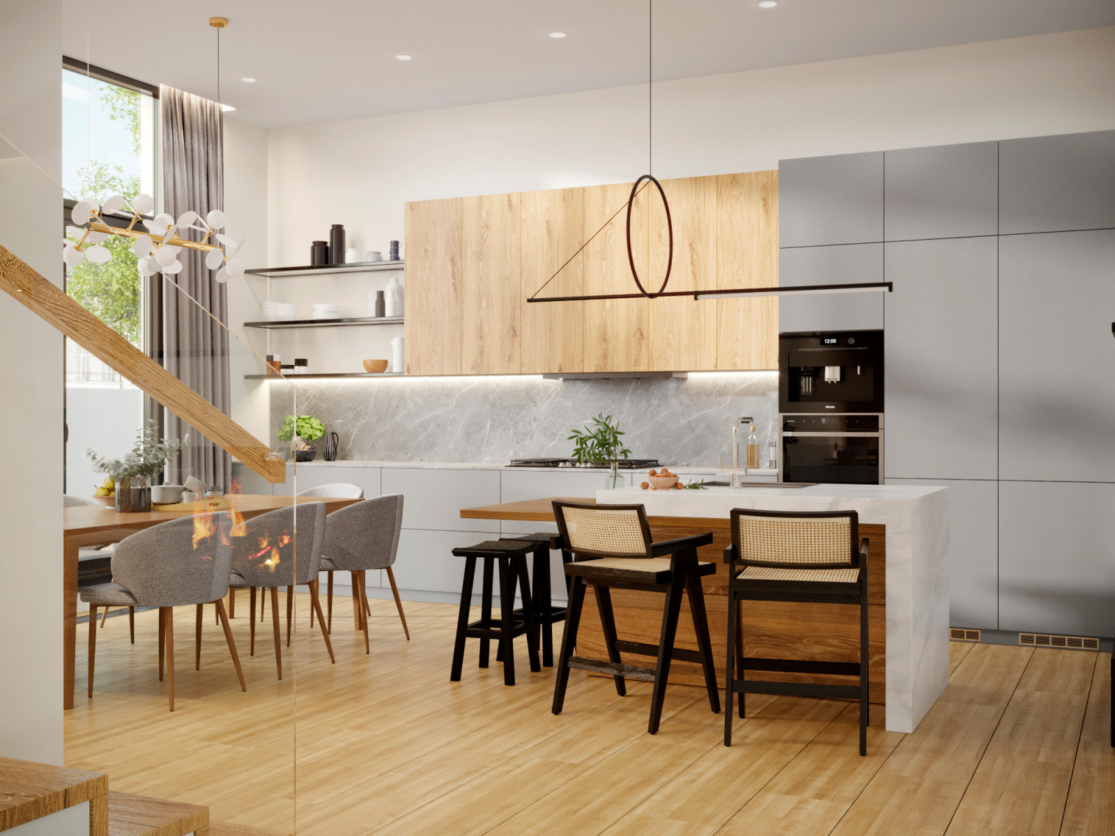 Kitchen & Living Room Rendering