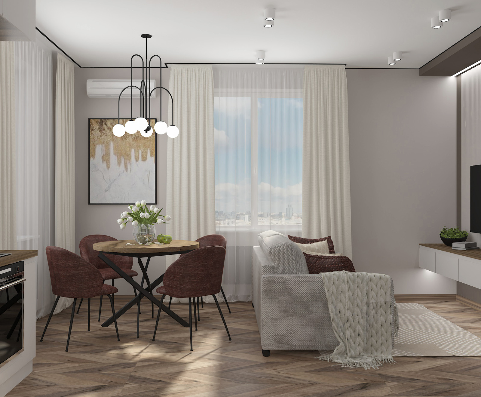гостиная с кухней 19,35 кв.м