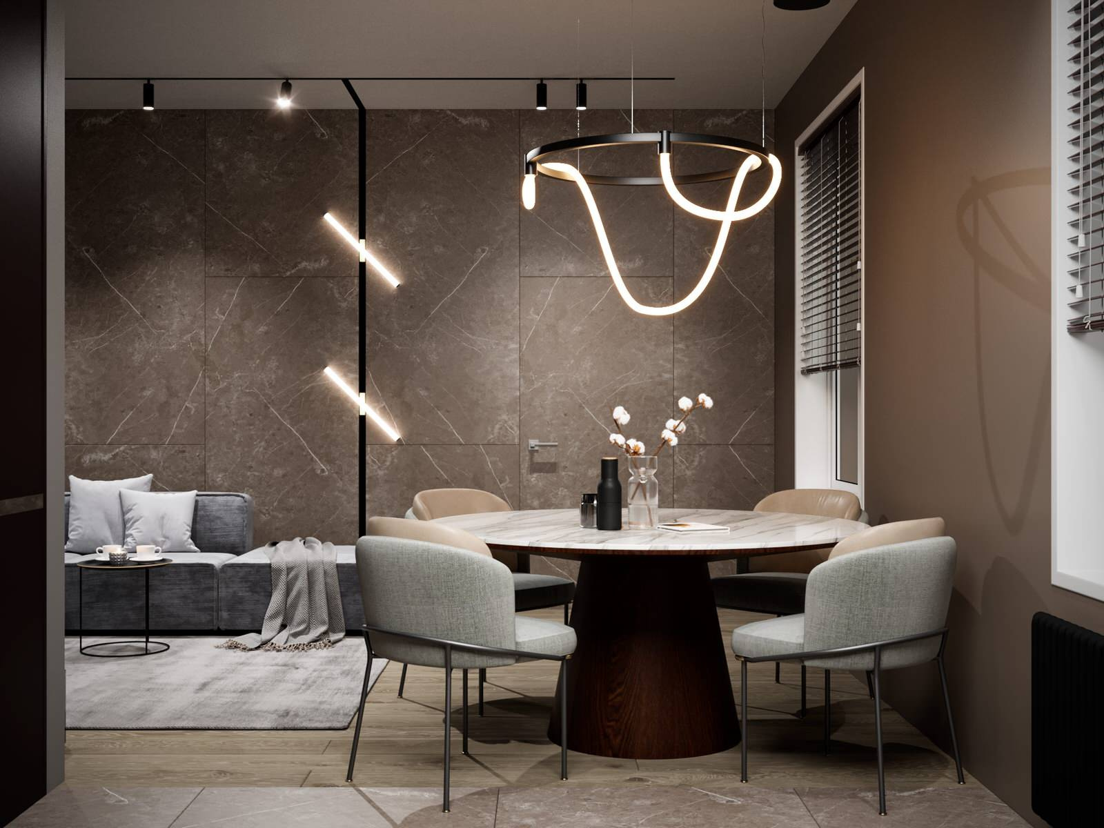 Living room project in the Wings residential complex