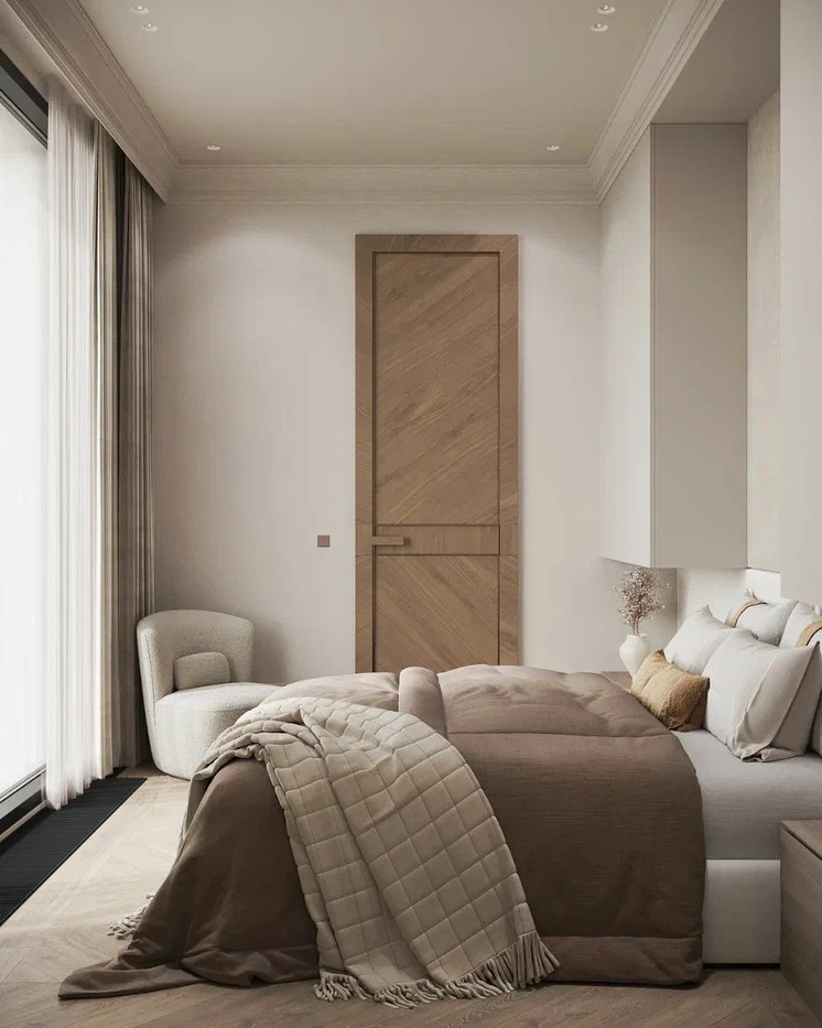 Beige Elegance.Гостевая спальня с собственной ванной в светлых песочных оттенках