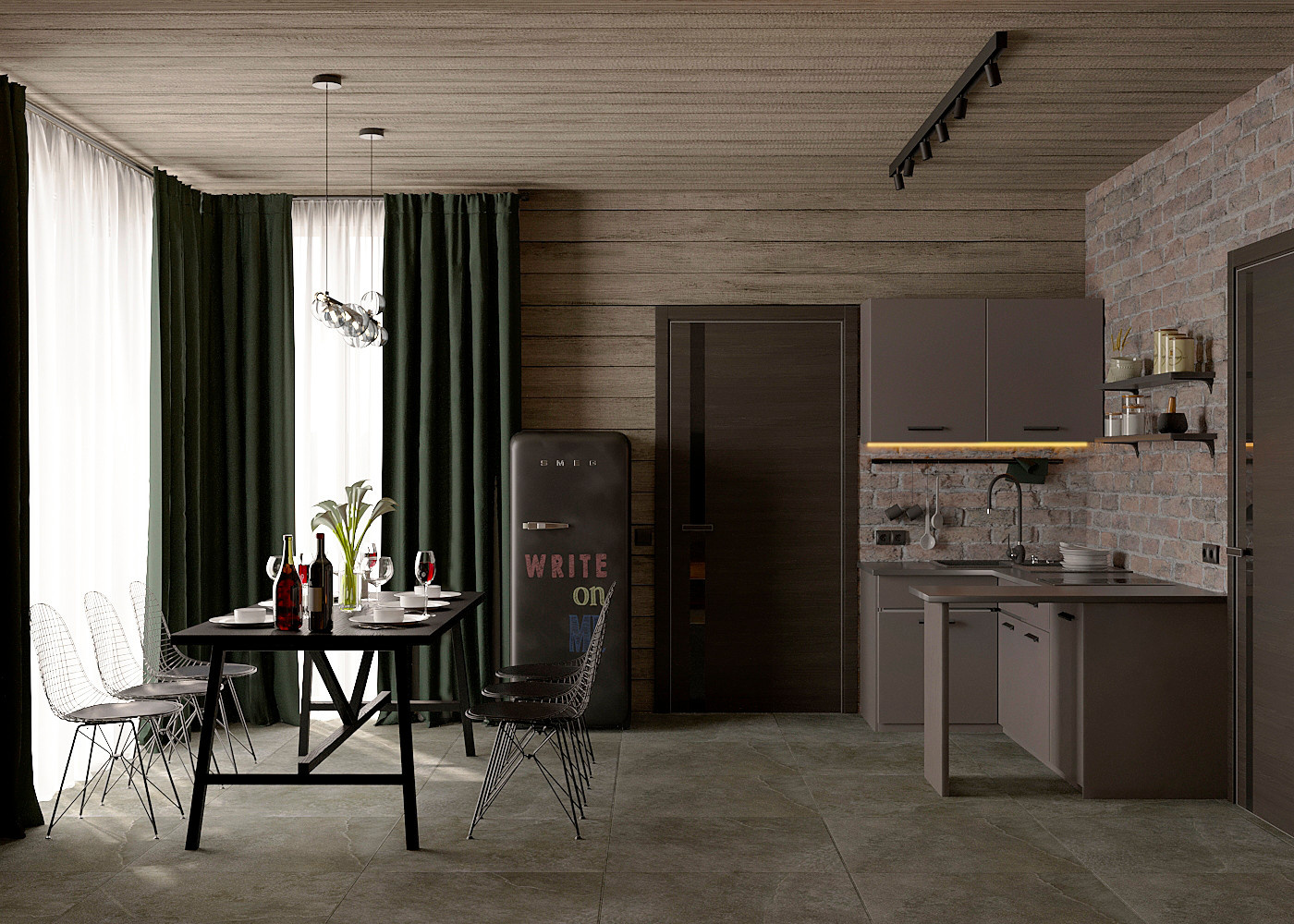 Кухня-гостиная в доме-бане (Краснодарский край)