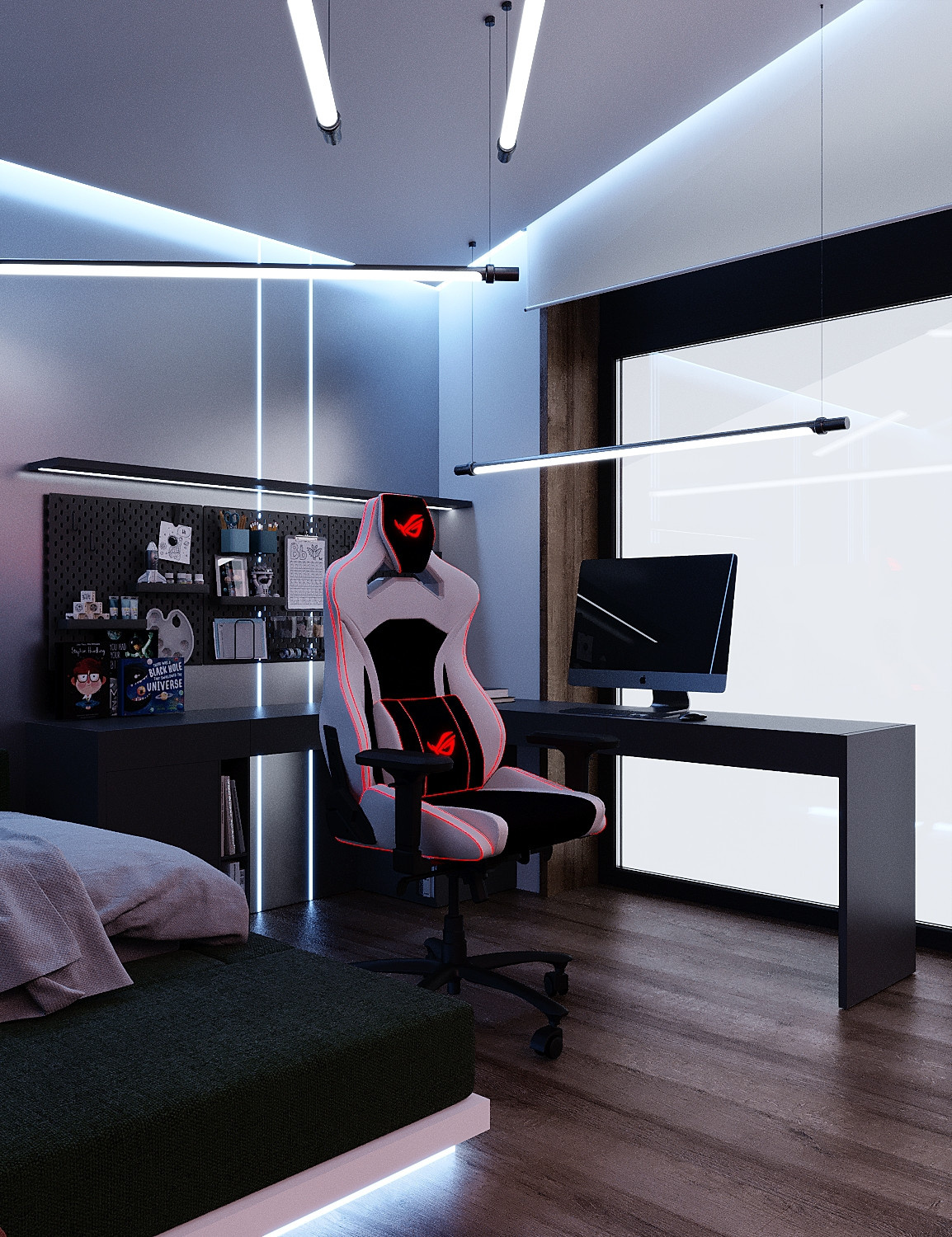 Компьютерное место с игровым креслом и LED-подсветкой