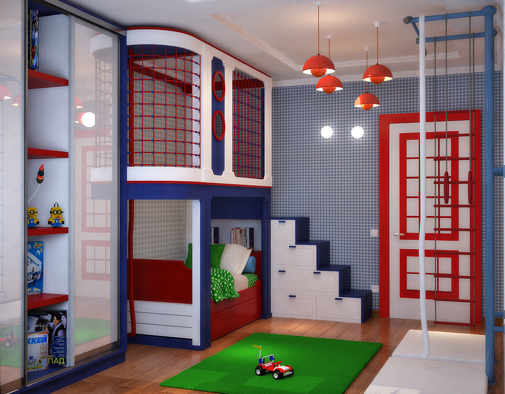 Kids room in red and blue