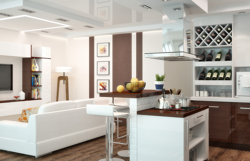 Fresh and light interior design for kitchen studio