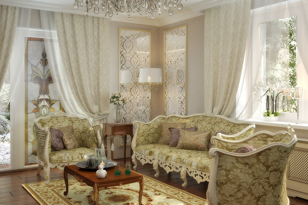 Neoclassic in living room interior design 3D vizualisation
