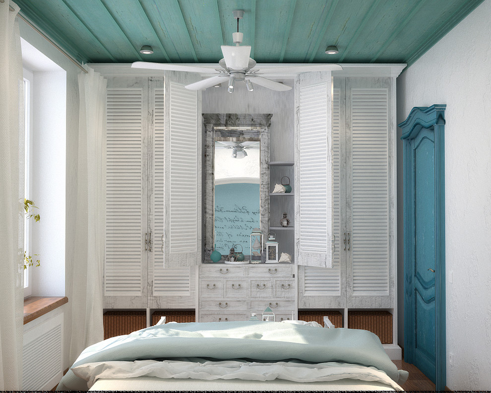Light blue color in bedroom and living room design