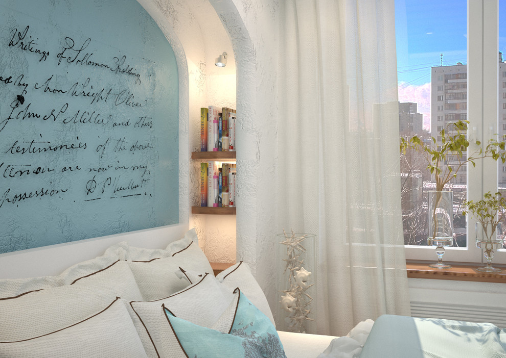 Light blue color in bedroom and living room design