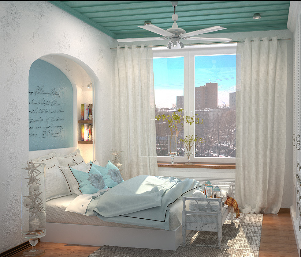 Light blue color in bedroom and living room design