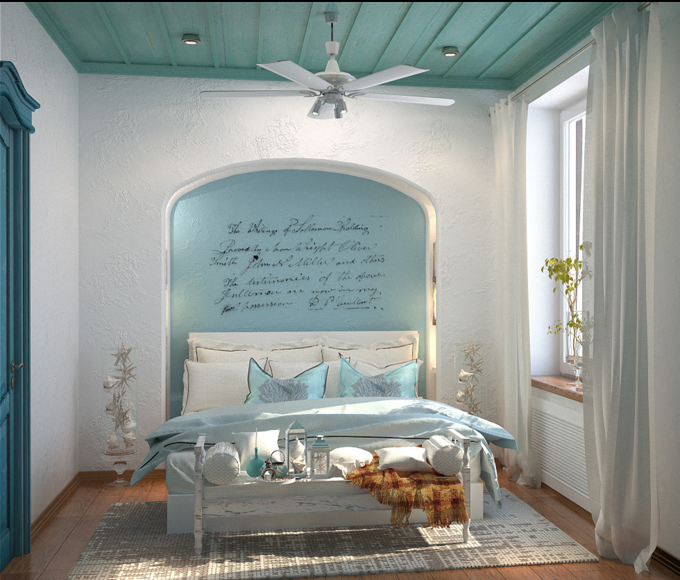 Light blue color in bedroom and living room design