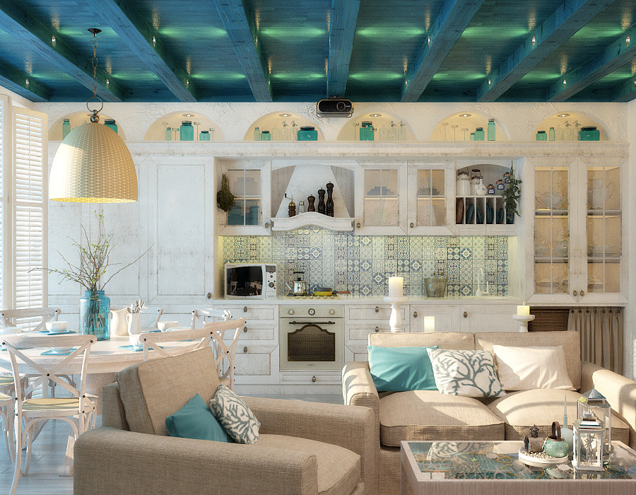 Light blue color in bedroom and living room design