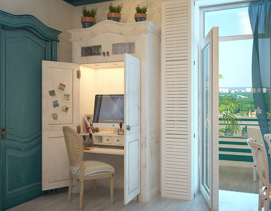 Light blue color in bedroom and living room design