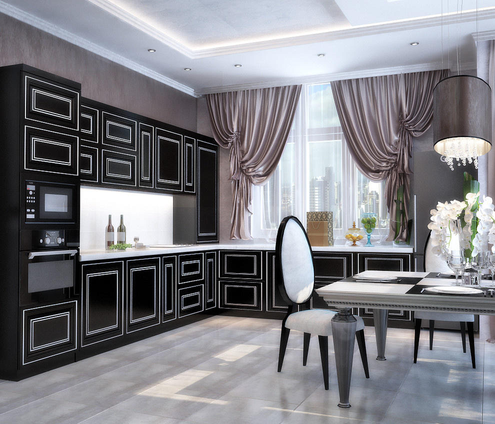 Deep blue and black in kitchen and living room