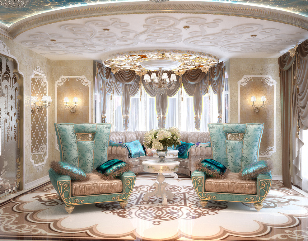 Living room and home office design in luxury style - 3D vizualisation