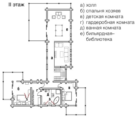 Интерьер деревянного жилого дома в Московской обл., поселок "Белые росы"