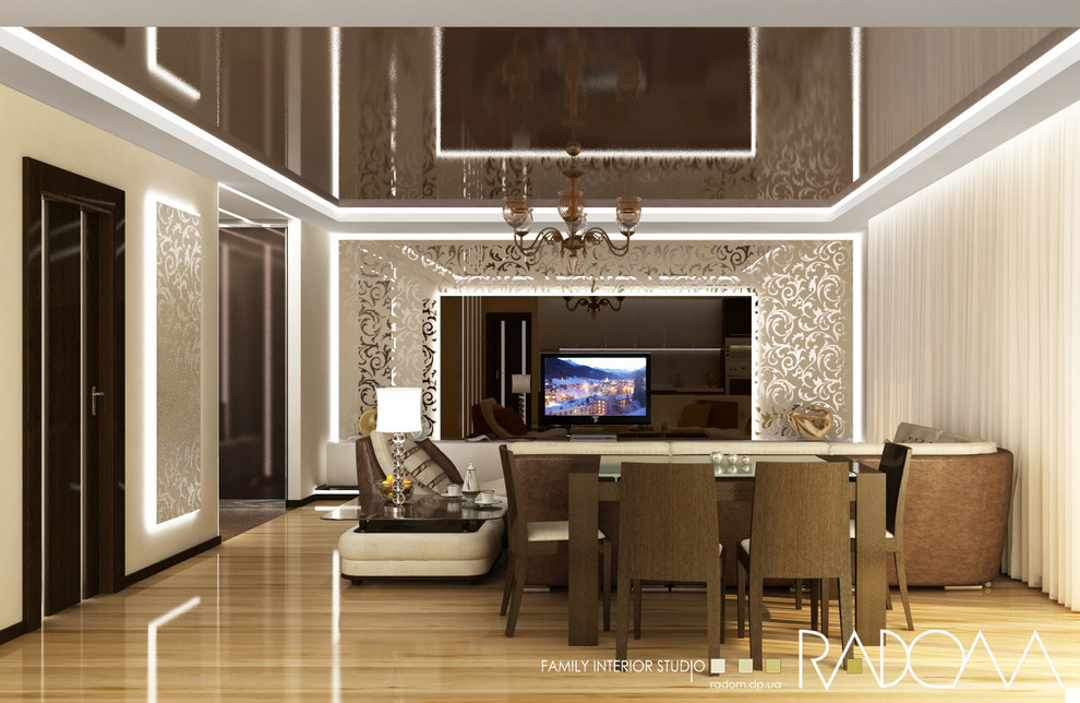 The spacious and shimmering living room studio