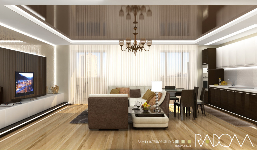 The spacious and shimmering living room studio