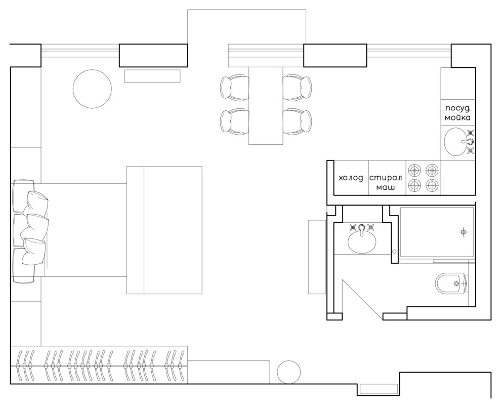 В закладки: Зал в хрущевке — 6 проектов с планировками