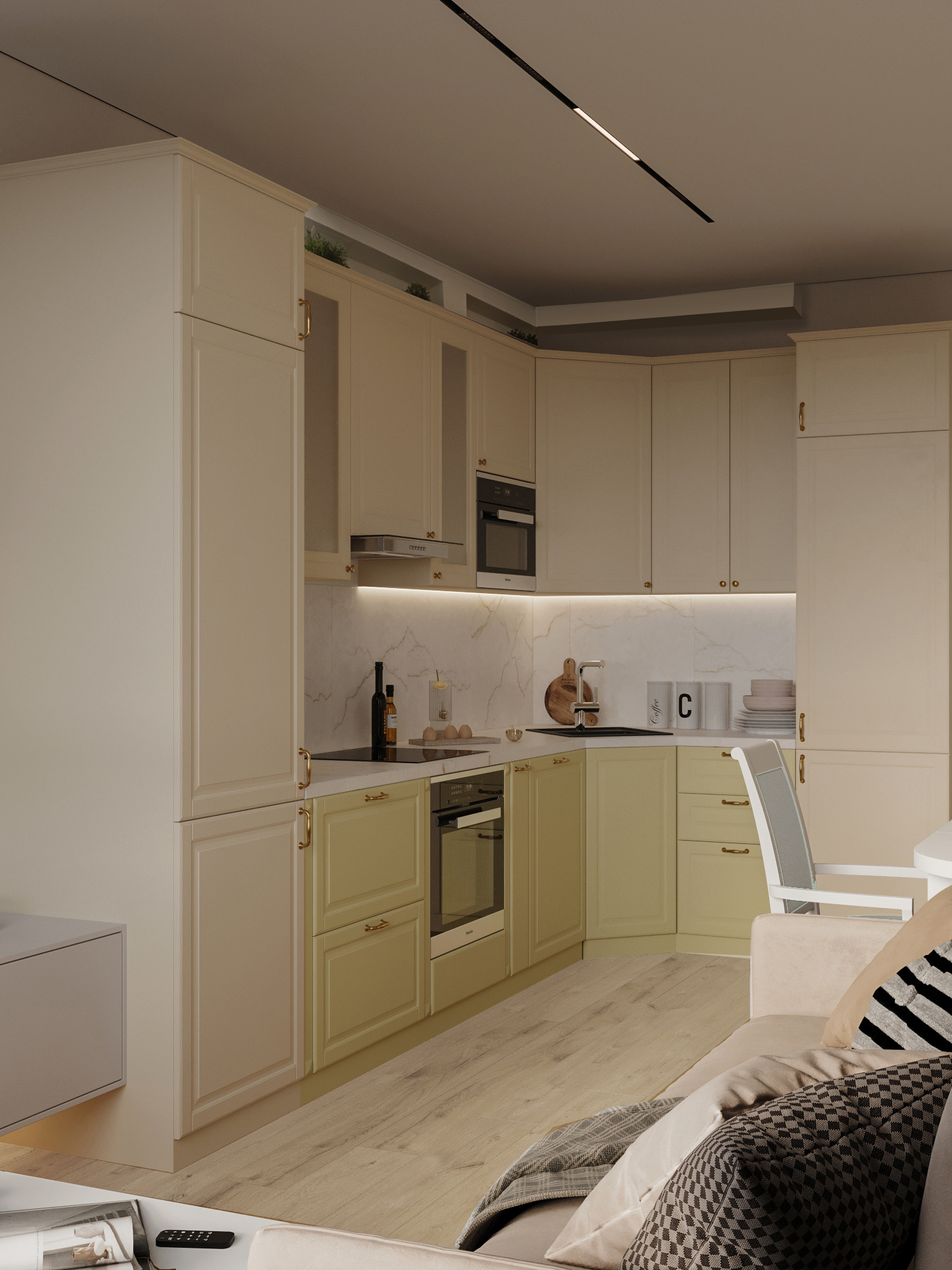 Обложка проекта: Минималистичный дизайн маленькой квартиры 54 м² для семьи с ребёнком в Москве