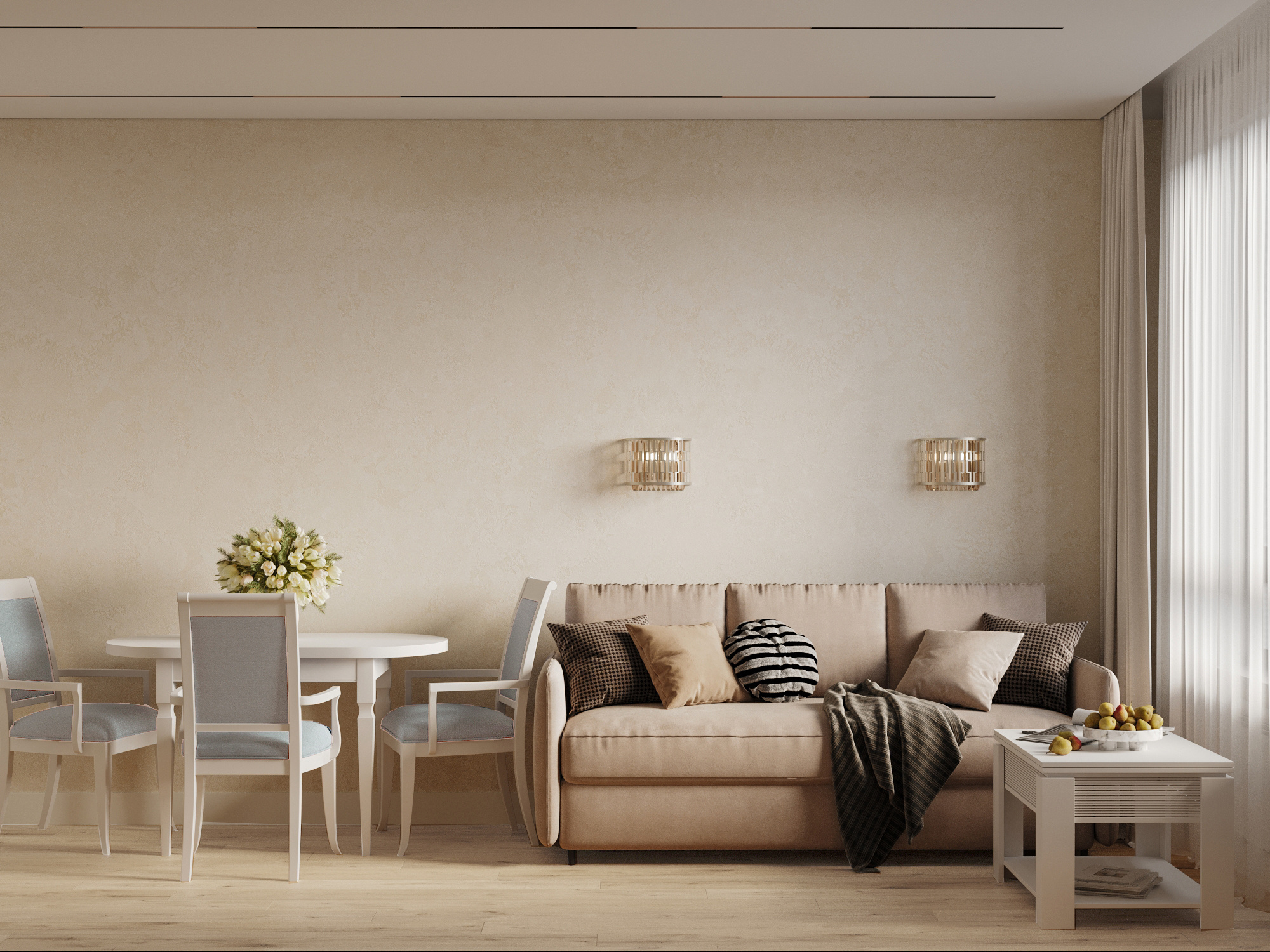 Минималистичный дизайн маленькой квартиры 54 м² для семьи с ребёнком в Москве