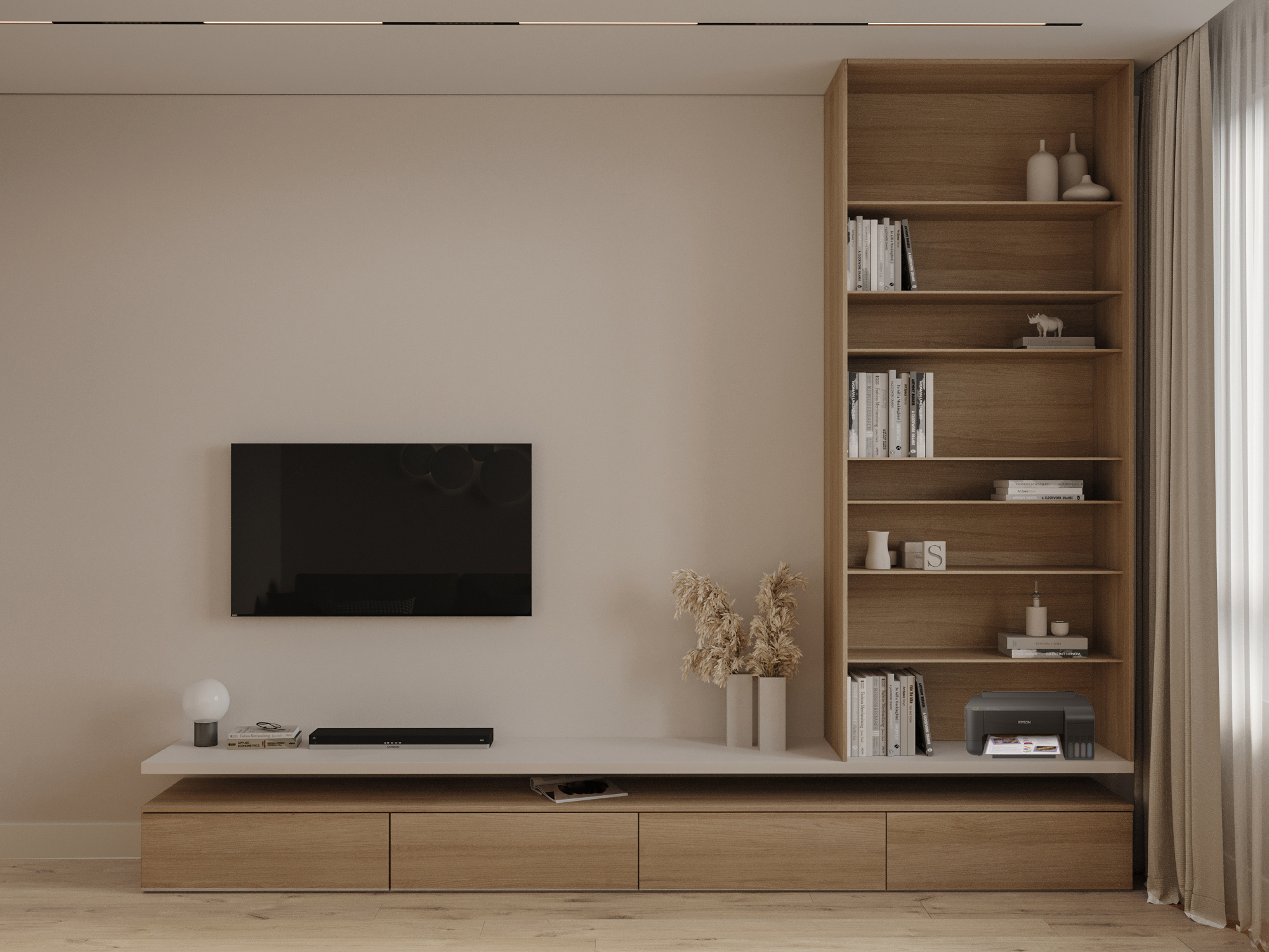 Минималистичный дизайн маленькой квартиры 54 м² для семьи с ребёнком в Москве