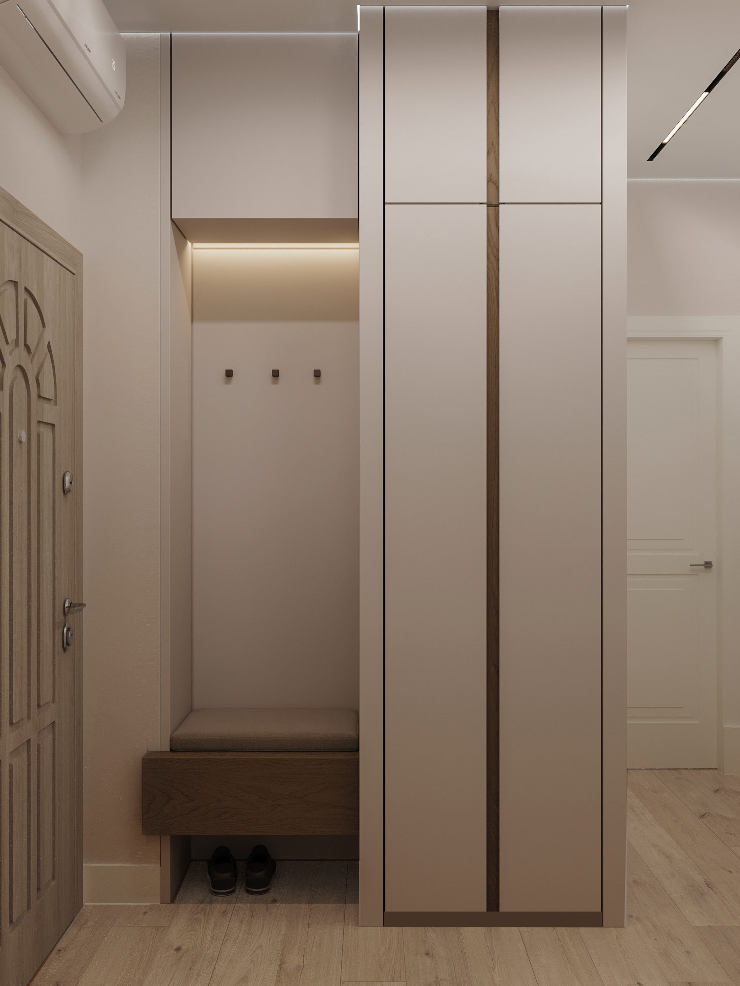 Минималистичный дизайн маленькой квартиры 54 м² для семьи с ребёнком в Москве