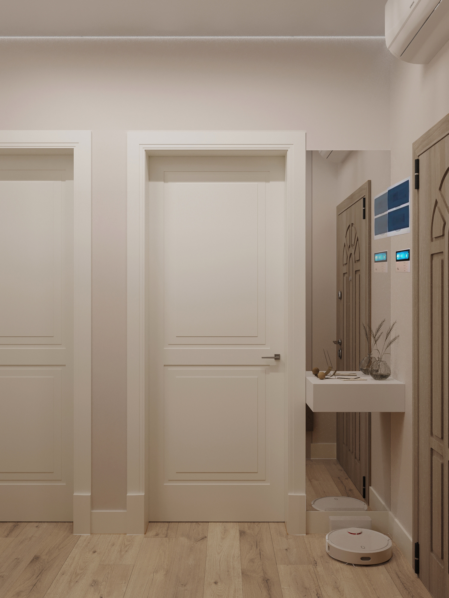 Минималистичный дизайн маленькой квартиры 54 м² для семьи с ребёнком в Москве