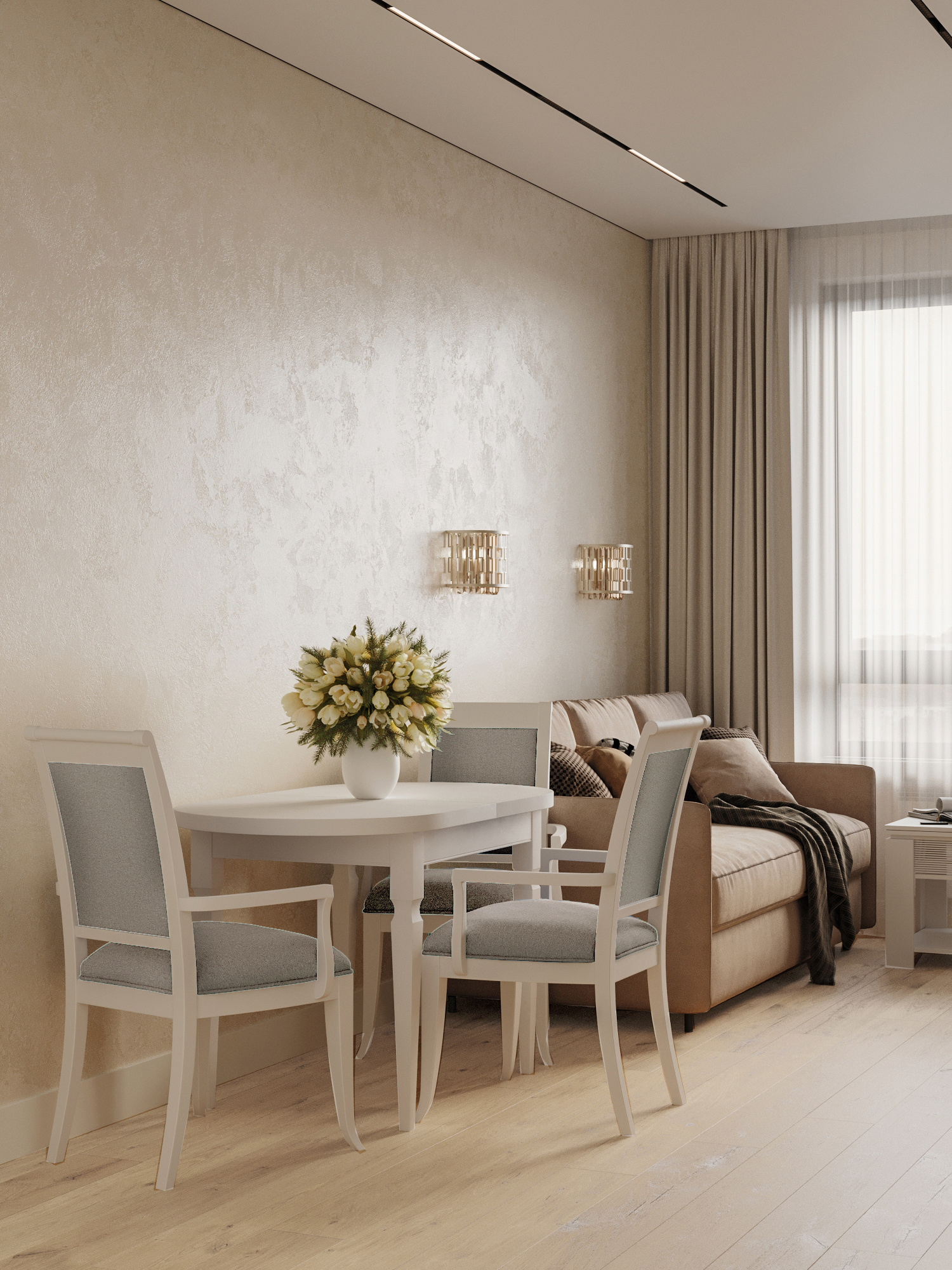 Минималистичный дизайн маленькой квартиры 54 м² для семьи с ребёнком в Москве