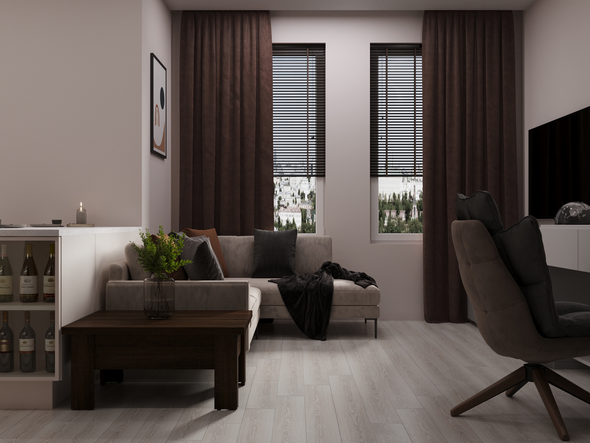 Современный интерьер квартиры  70 м² для семьи в Москве