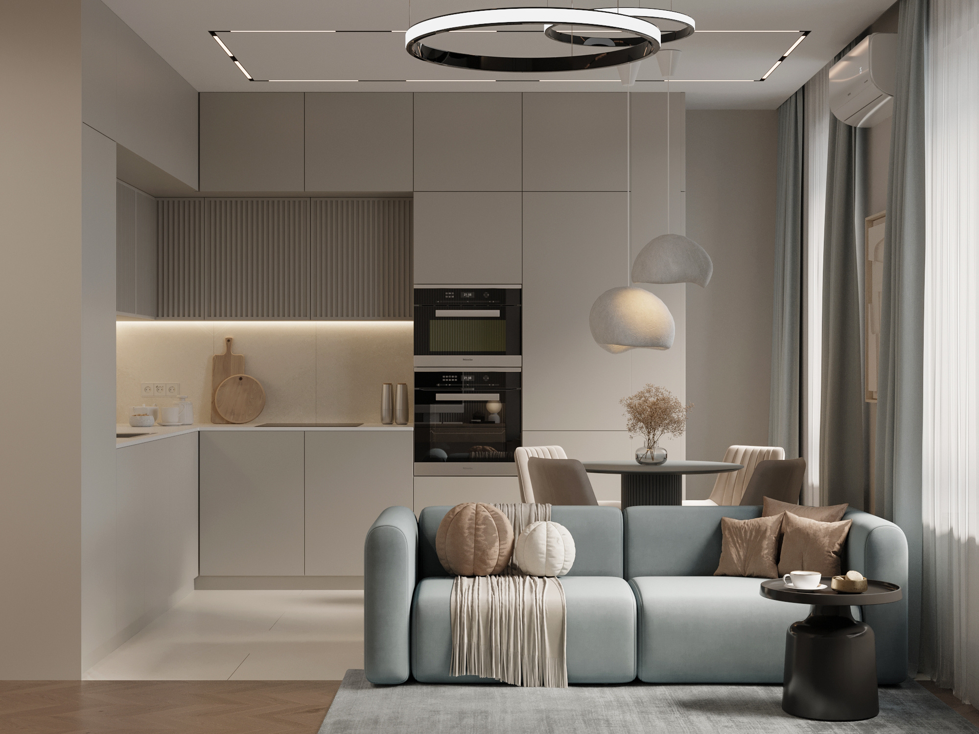 Функциональный интерьер квартиры 61 м² для пары в Москве