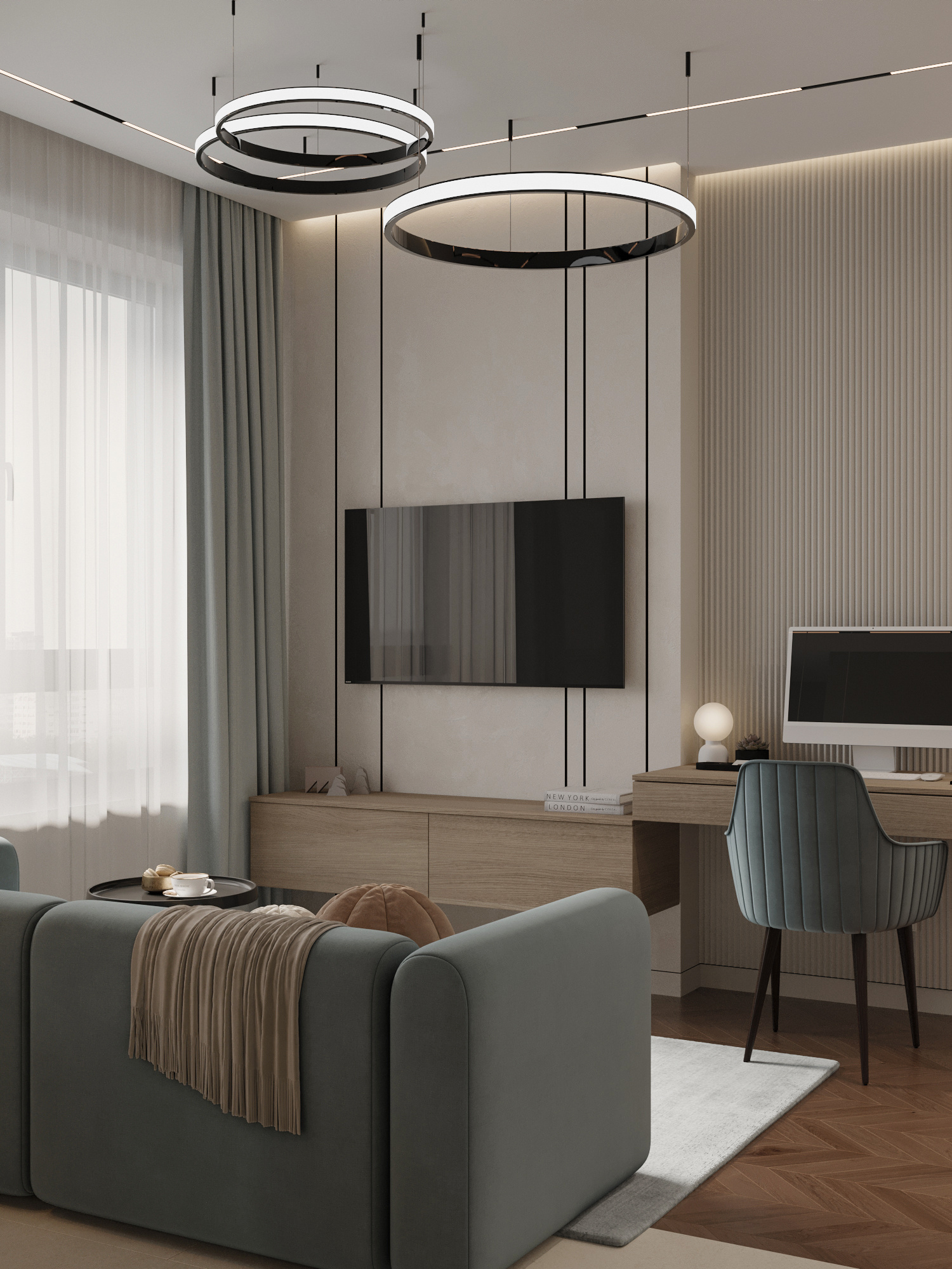 Функциональный интерьер квартиры 61 м² для пары в Москве