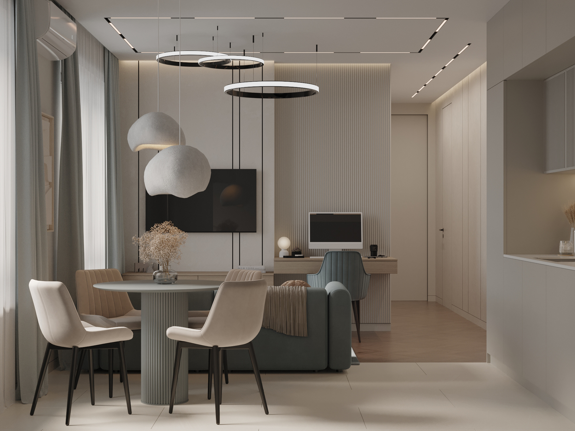 Функциональный интерьер квартиры 61 м² для пары в Москве