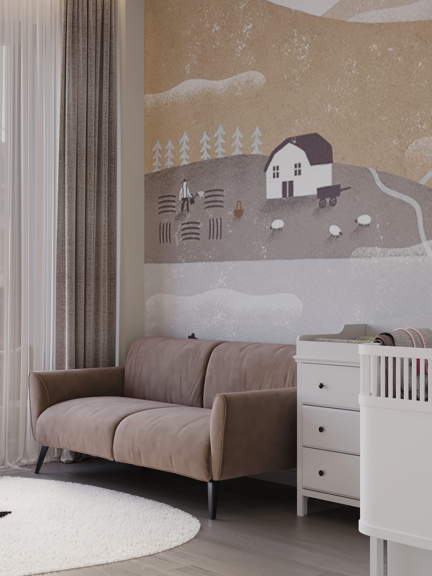 Современный интерьер квартиры 116 м² для молодой семьи в Москве