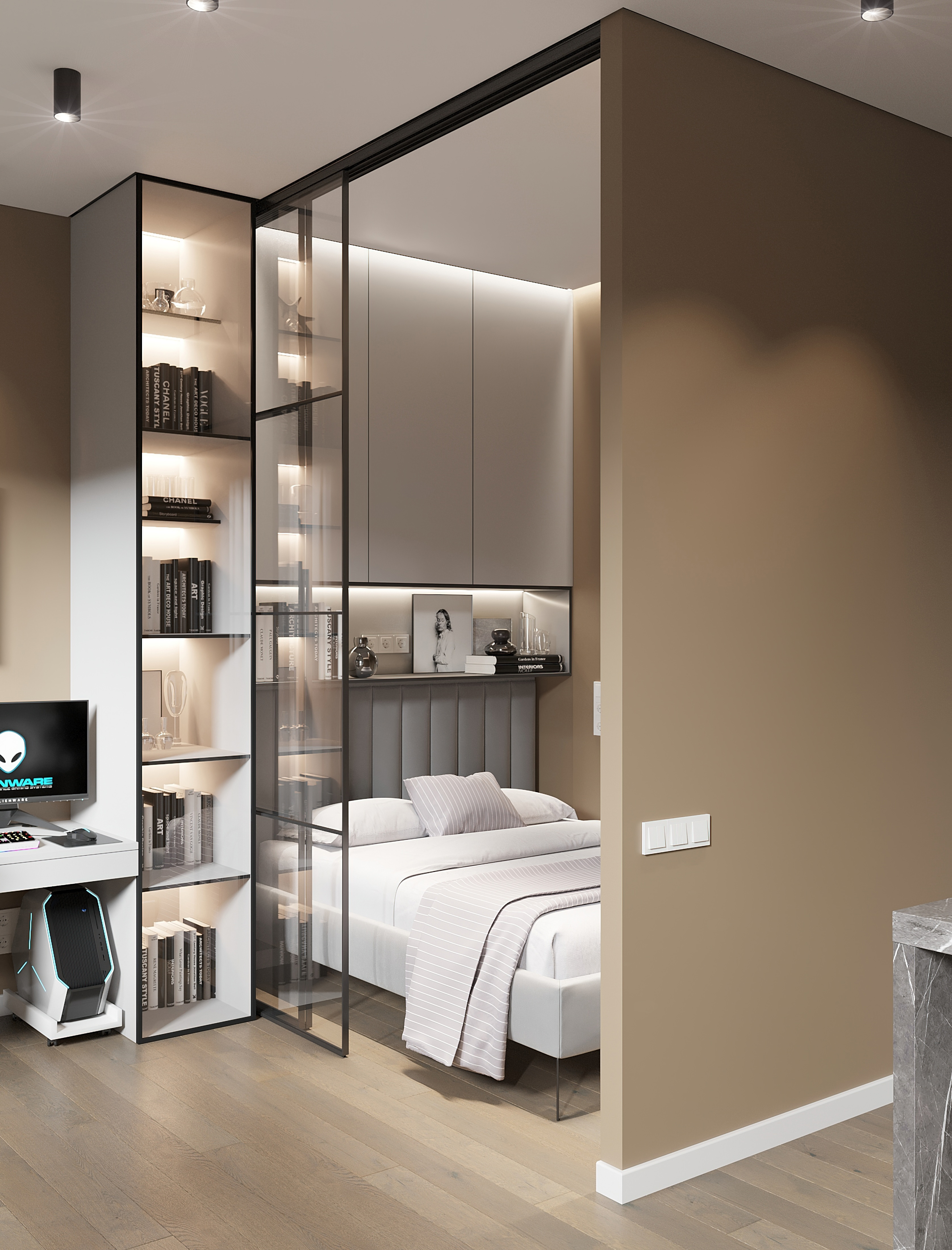 Стильный интерьер квартиры 36 м² для работы из дома в Москве